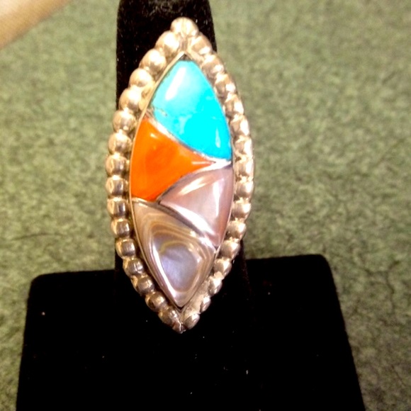 Vintage Native American Zuni Multistone Mosaic Ring - Picture 1 of 11
